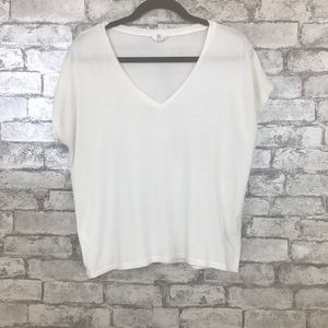 Zara White / Cream V Neck Short Sleeve Shirt